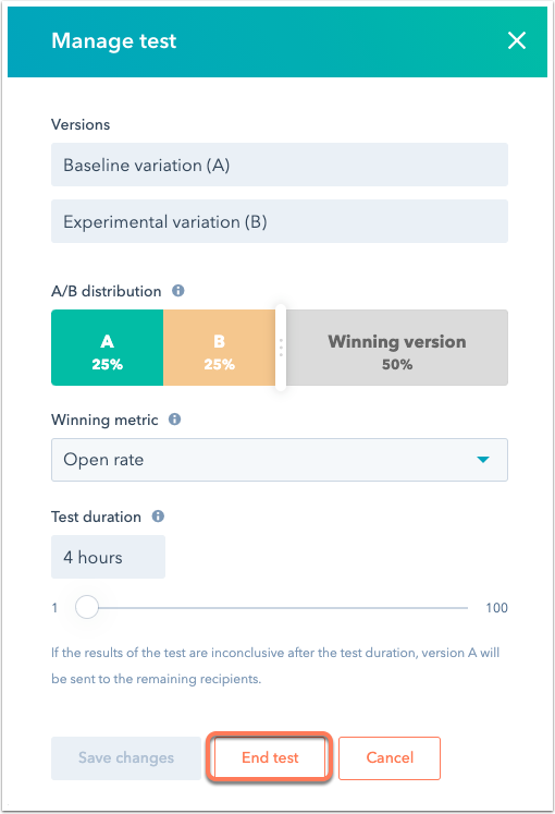 Delete Variation B In An A/B Test Email